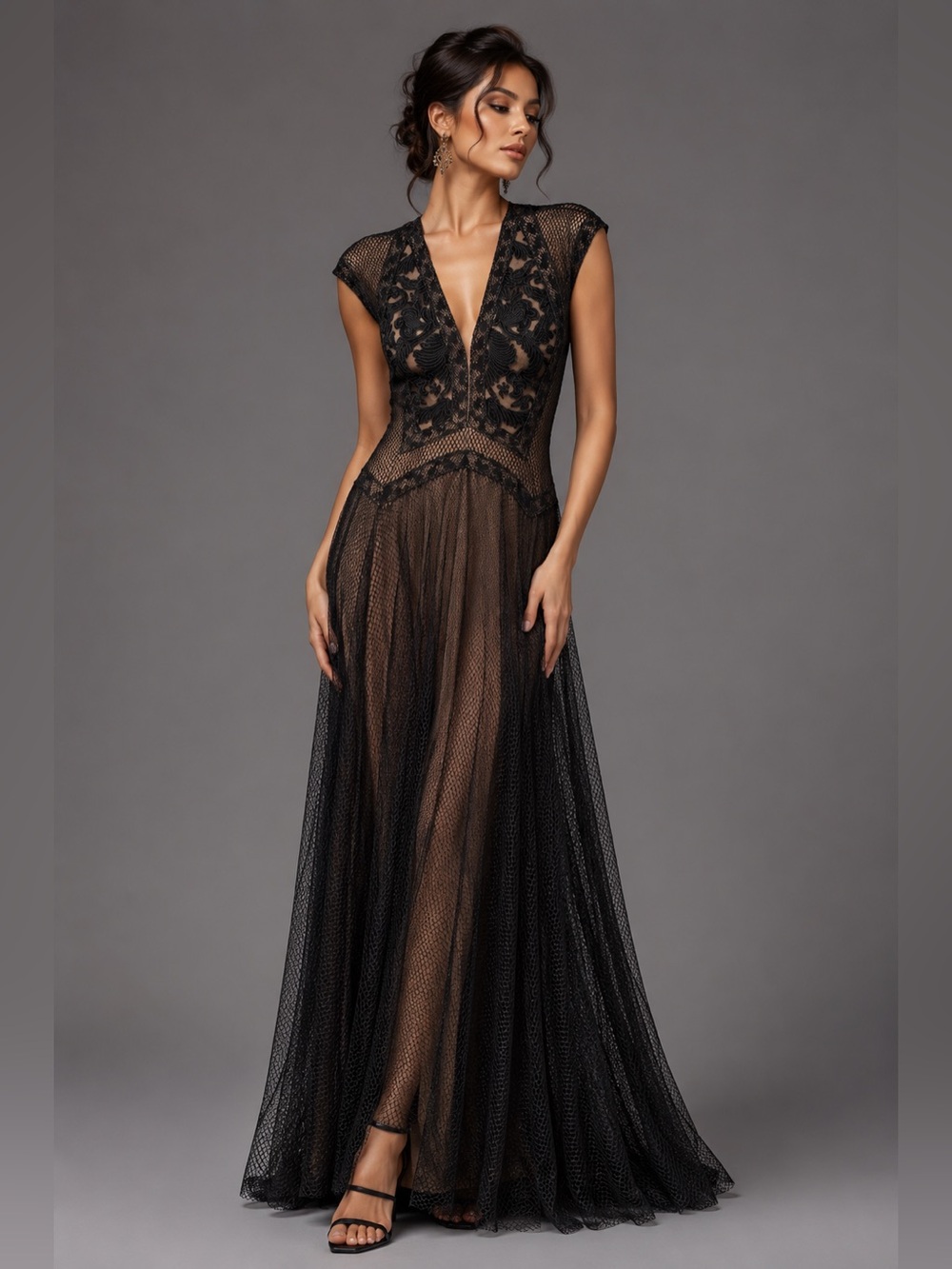 Tadashi shoji embroidered gown